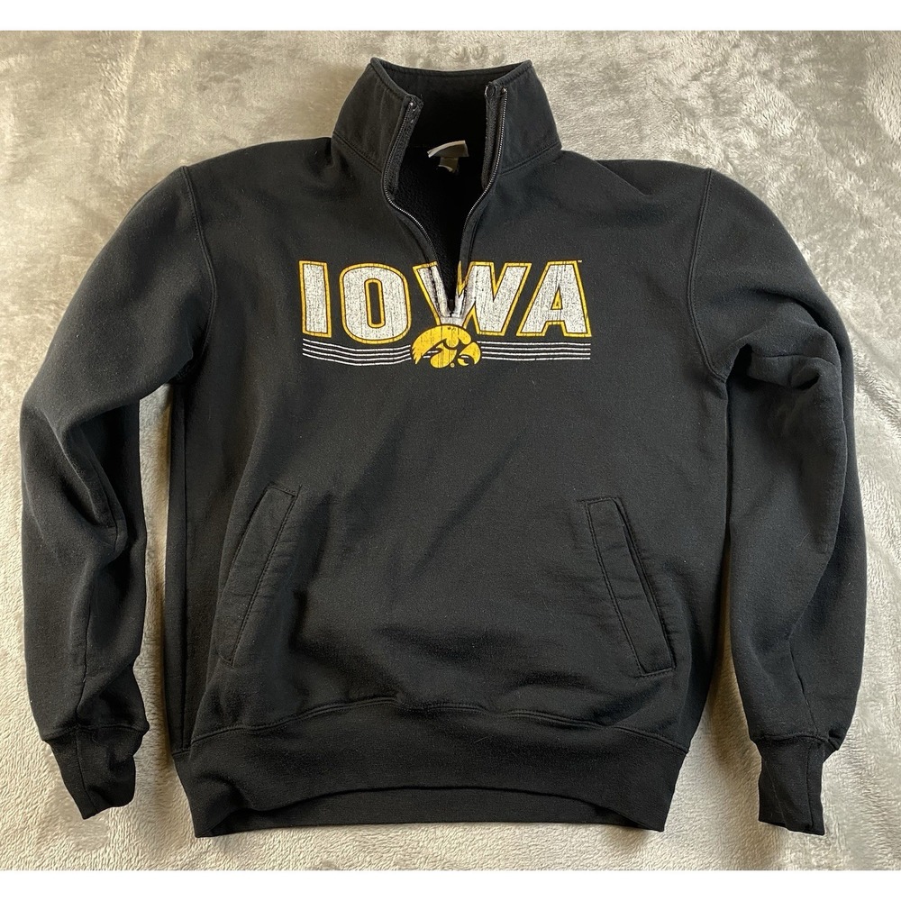 Vintage Champion Iowa Hawkeyes Quarter Zip Sweatshirt Size Medium Black